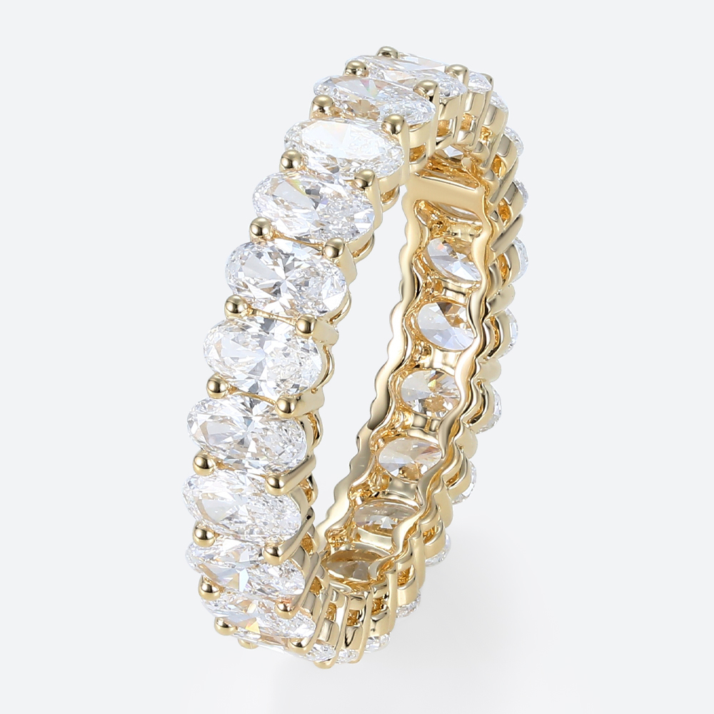 6.3ct Oval Cut Lab Diamond Eternity Ring Shared Prong Wedding Band in Yellow Gold