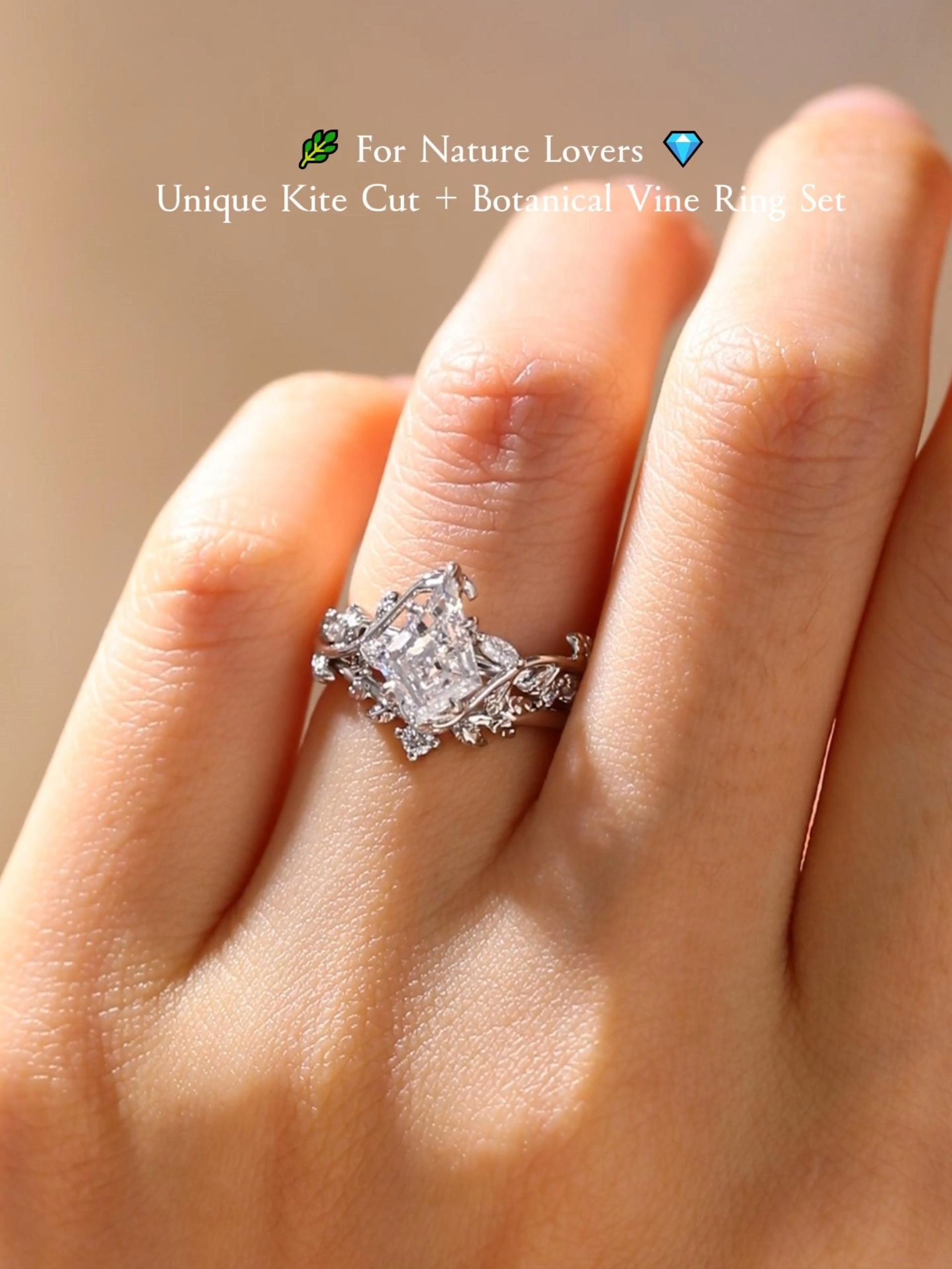1.5ct Kite Cut Lab Grown Diamond Vine Bypass Bridal Ring Set in White Gold