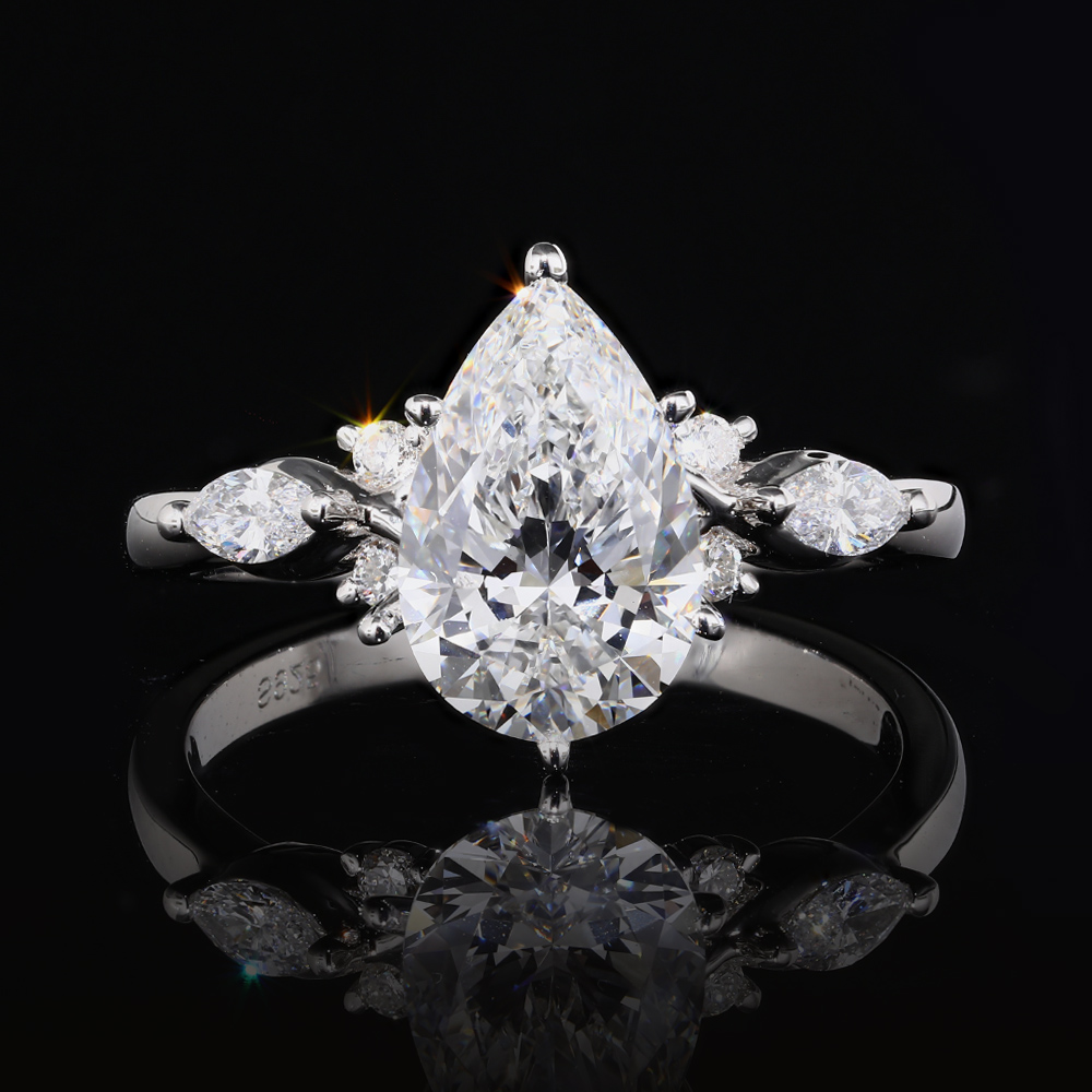 1.5ct Pear Cut Lab Grown Diamond Winged Marquise Cluster Engagement Ring in Rose Gold