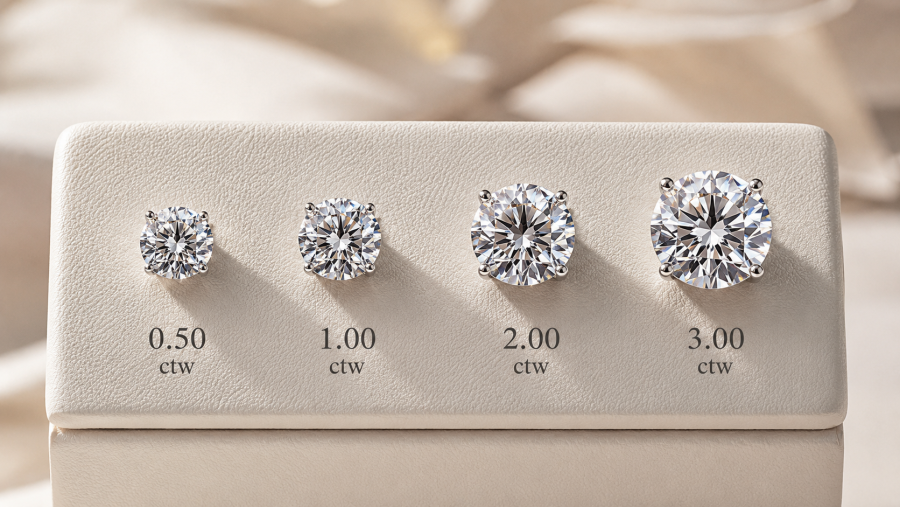 Diamond Stud Earring Size Chart: 0.5ct to 3ct on Ear Comparison