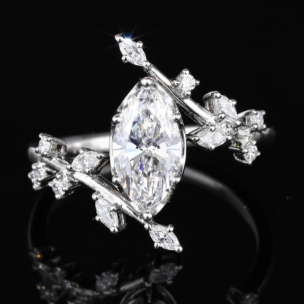 1ct Marquise Cut Lab Grown Diamond Leaf Bypass Engagement Ring in Yellow Gold