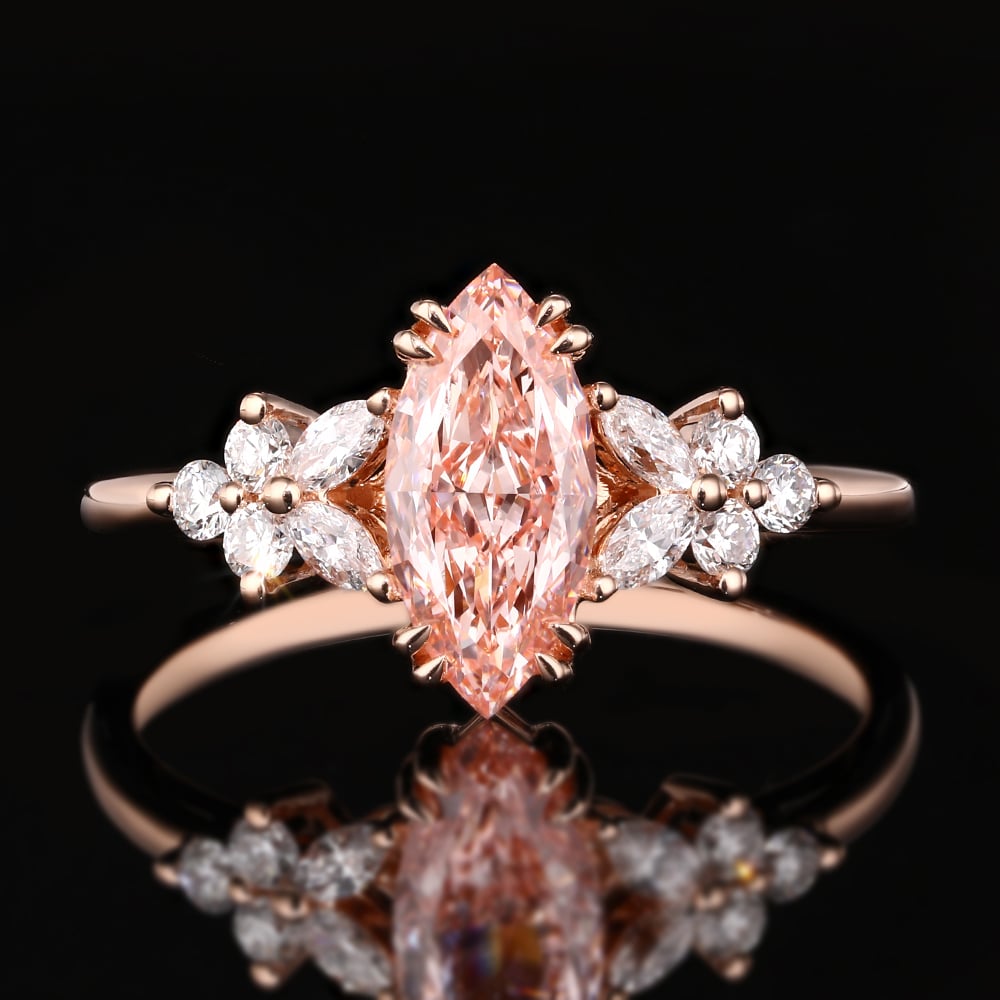 1ct Marquise Cut Lab Grown Pink Diamond Petal Cluster Engagement Ring in Rose Gold