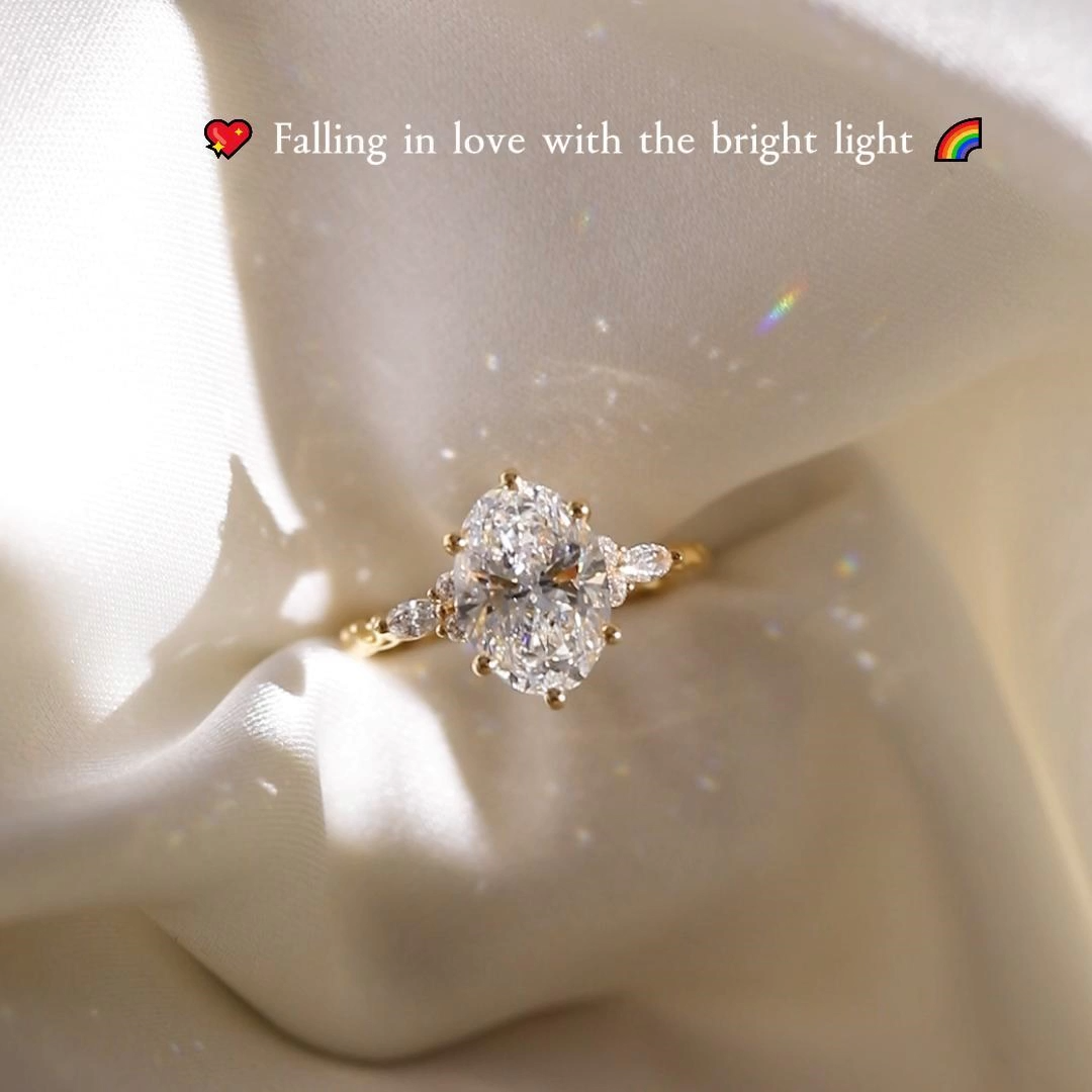 3ct Oval Cut Lab Grown Diamond Twisted Marquise Accent Engagement Ring in Yellow Gold