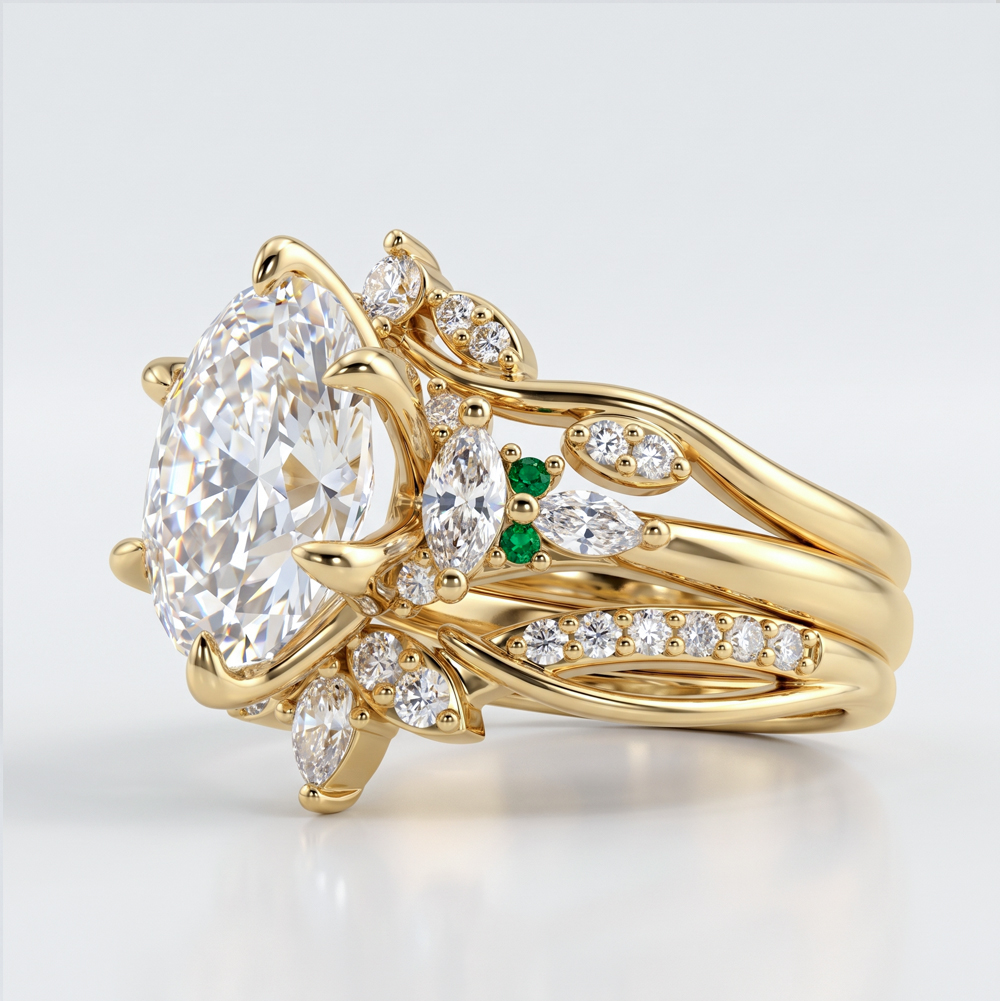 2ct Oval Cut Lab Grown Diamond Dainty 3PCS Bridal Ring Stack in Yellow Gold