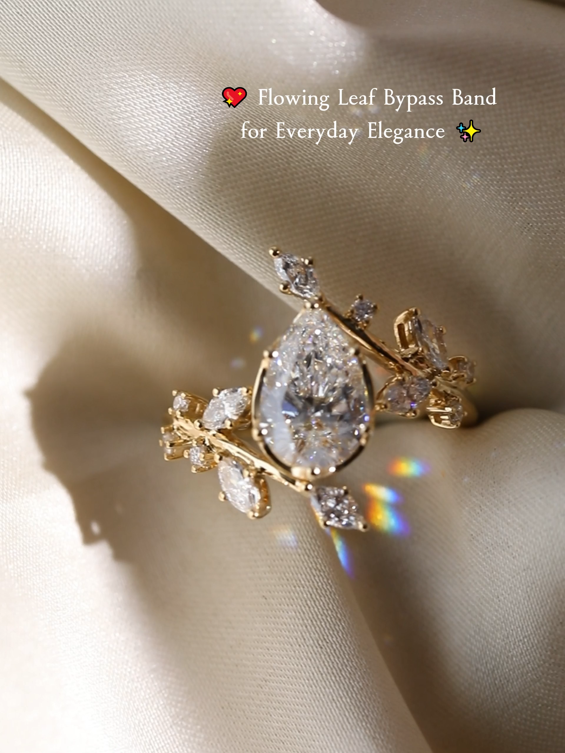 1ct Pear Cut Lab Grown Diamond Leaf Bypass Engagement Ring in Rose Gold