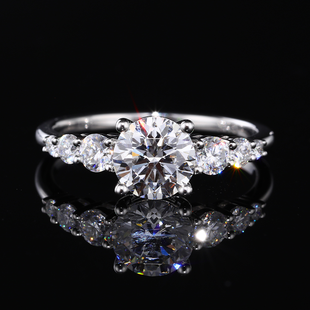 1ct Round Cut Lab Grown Diamond Graduated Side-Stone Engagement Ring in White Gold