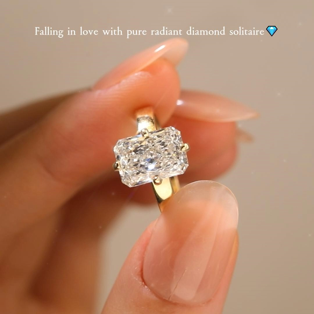 3ct Radiant Cut Lab Grown Diamond Solitaire Engagement Ring in Yellow Gold