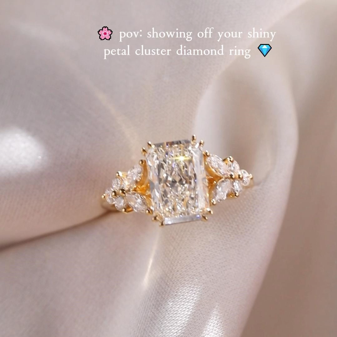 1.5ct Radiant Cut Lab Grown Diamond Petal Cluster Engagement Ring in Rose Gold