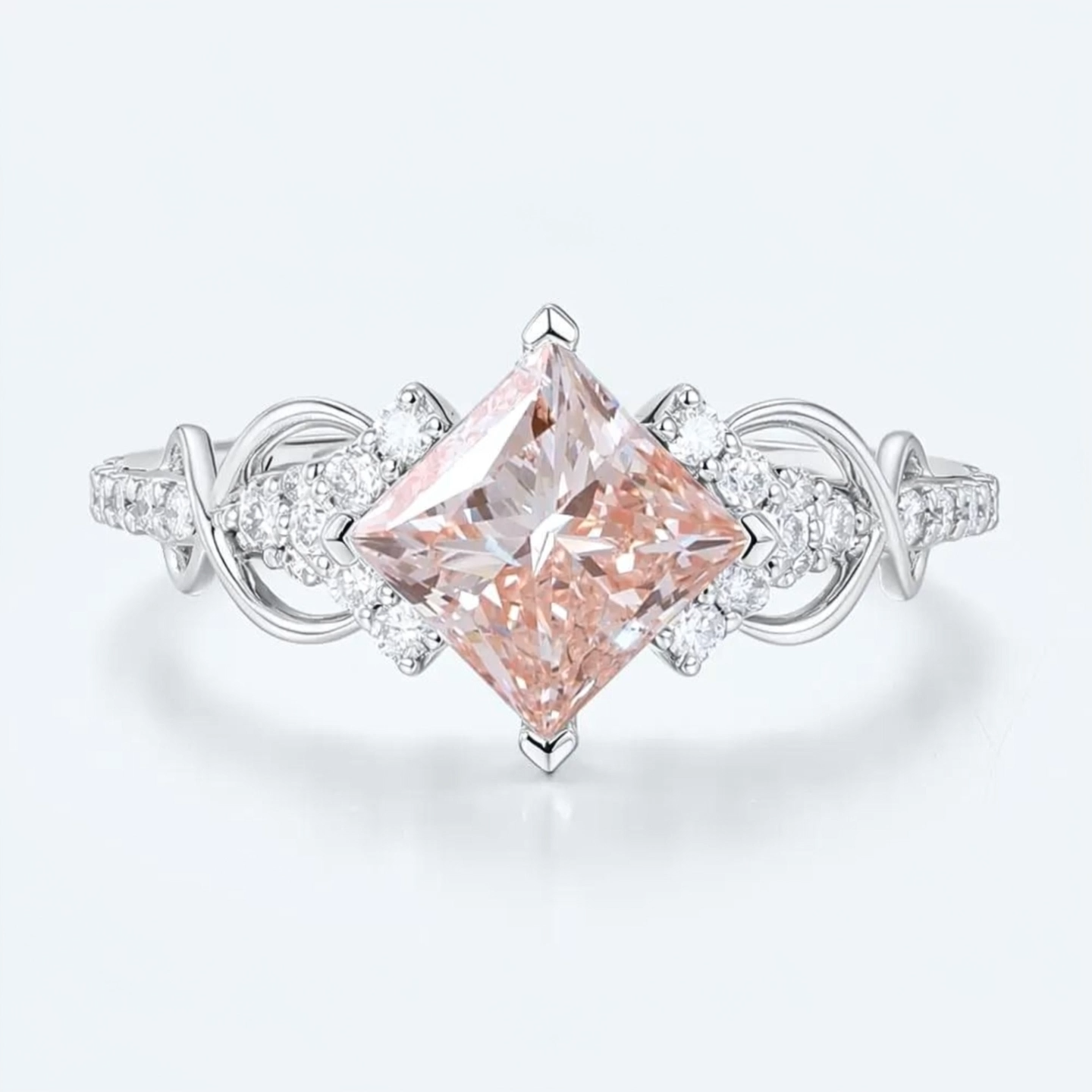 1.5ct Princess Cut Lab Grown Pink Diamond Infinity Pavé Engagement Ring in White Gold