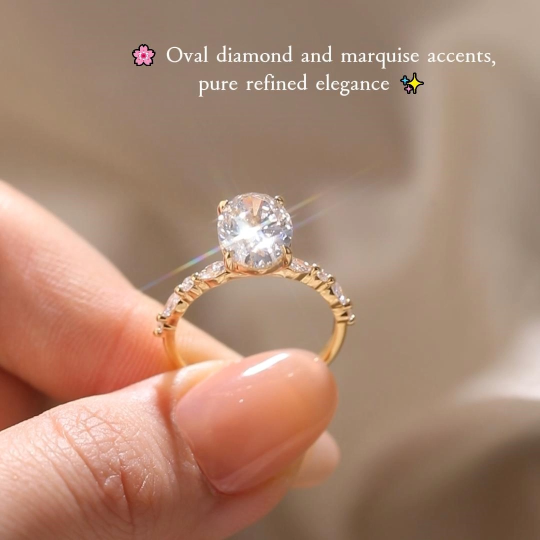 1.5ct Oval Cut Lab Grown Diamond Vintage Marquise Accent Engagement Ring in Rose Gold