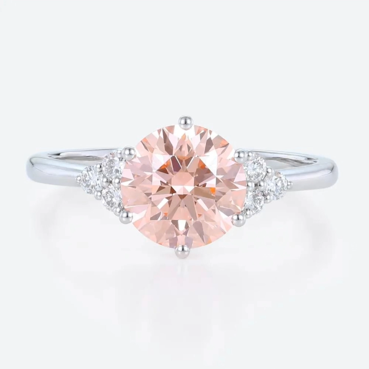 1.5ct Round Cut Lab Grown Pink Diamond Cluster Engagement Ring in White Gold