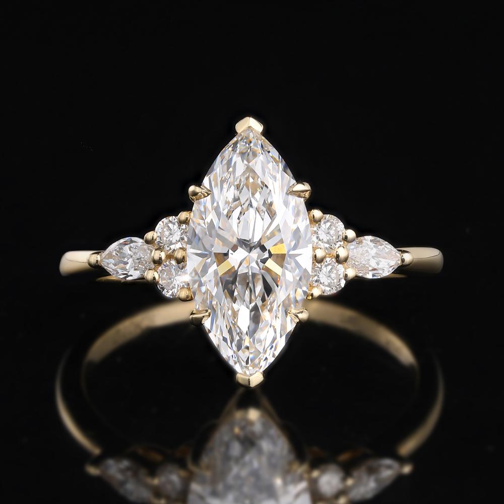 1ct Marquise Cut Lab Grown Diamond Six-Prong Cluster Engagement Ring in Yellow Gold