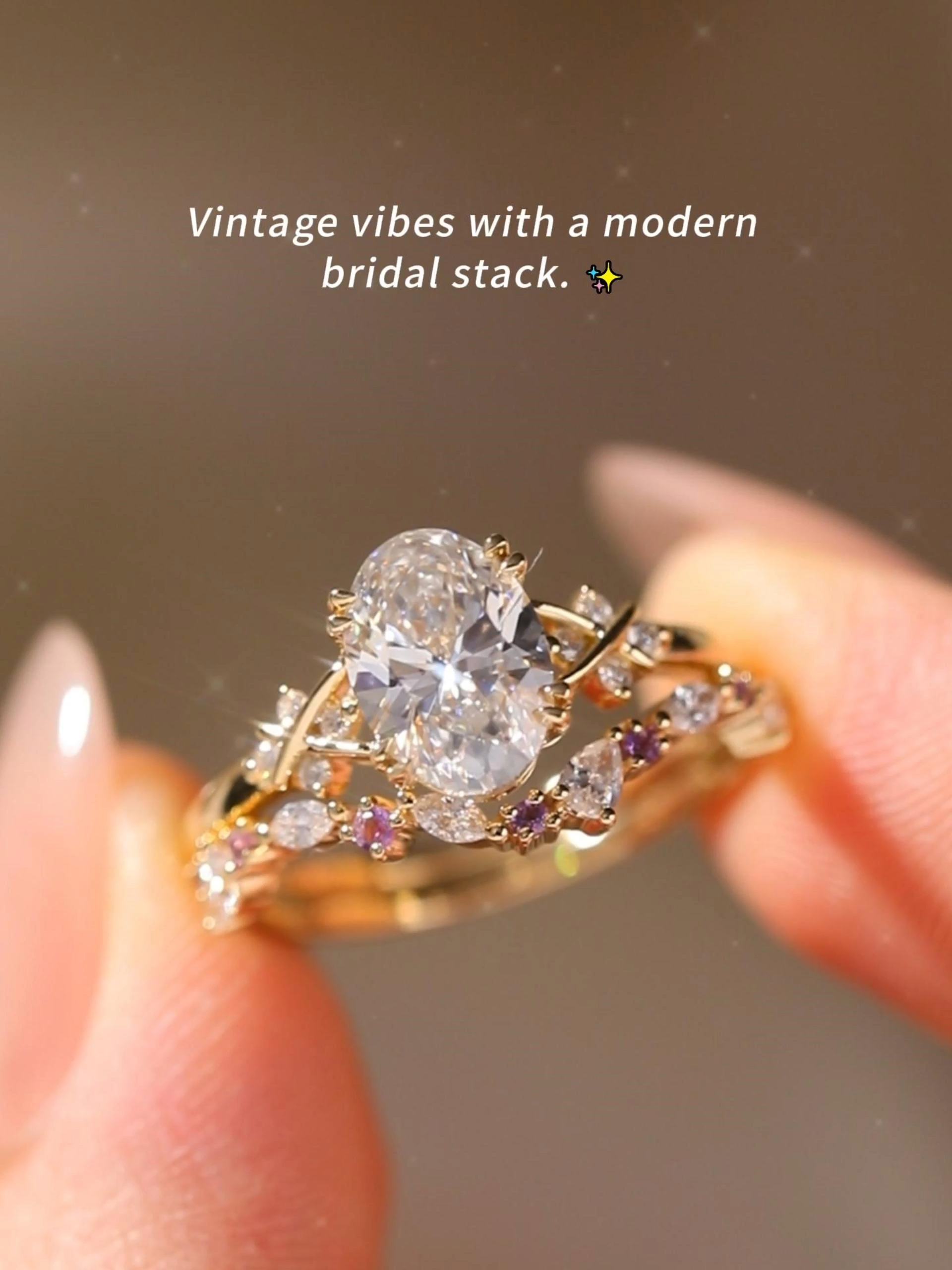 1.5ct Oval Cut Lab Grown Diamond Infinity Bridal Ring Set in Yellow Gold