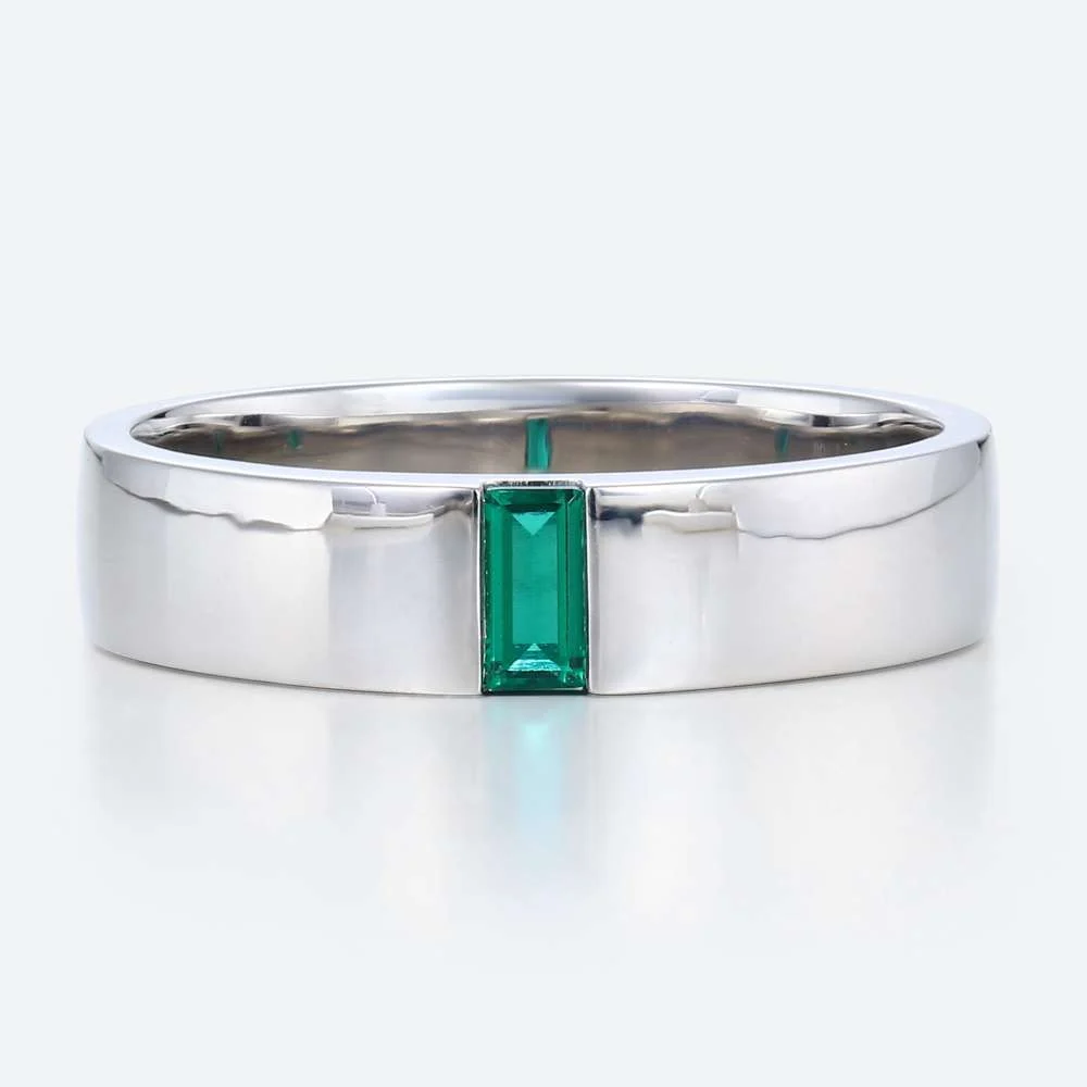 Fall Engagement Ring Trends 2025 - Baguette-Cut-Lab-Emerald-Wedding-Ring-Wide-Stackable-Band