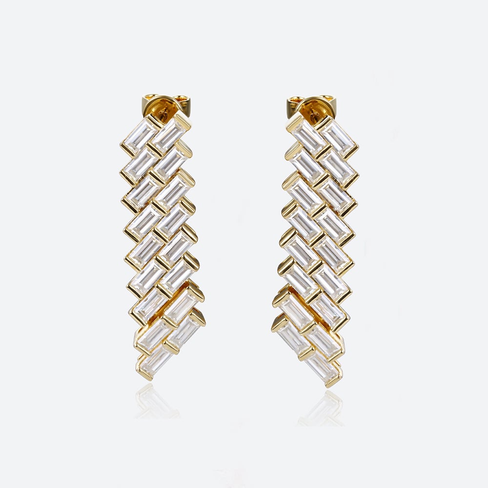 Baguette Cut Lab Grown Diamond Modern Geometric Stud Drop Earrings