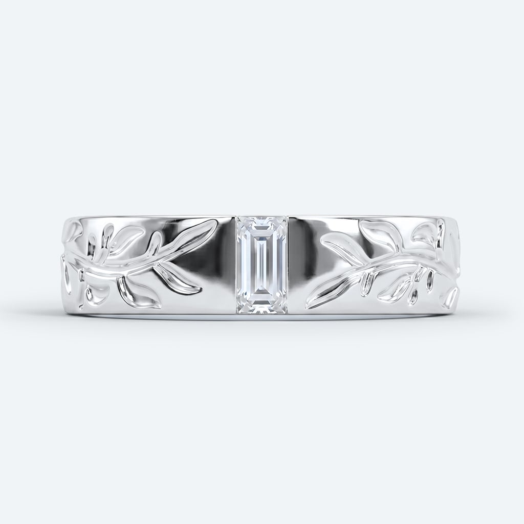 Baguette Cut Lab Diamond Rings Recessed Engraved Wide Bands