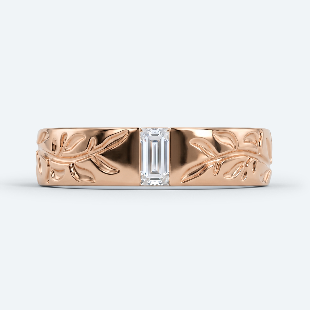 Baguette Cut Lab Diamond Rings Recessed Engraved Wide Bands
