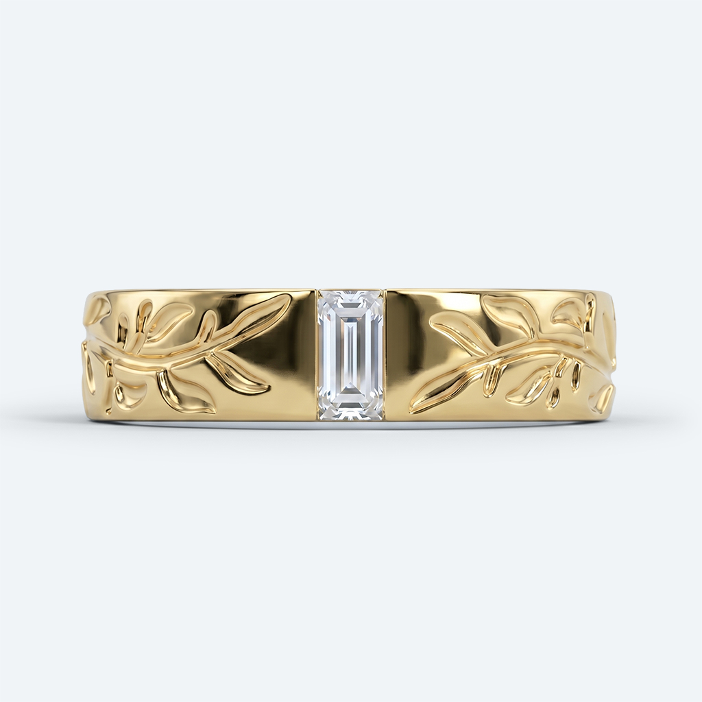 Baguette Cut Lab Diamond Rings Recessed Engraved Wide Bands