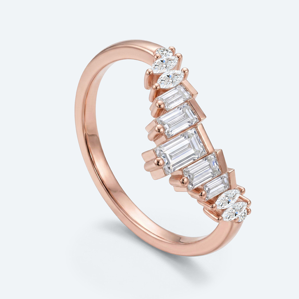 Baguette Cut Lab Grown Diamond Rings Unique Stacked Wedding Rings (2)