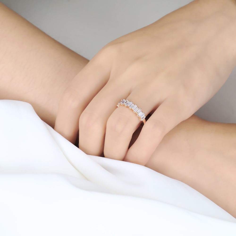 Baguette Cut Lab Diamond Wedding Band 0.45ct Stacking Ring in Rose Gold