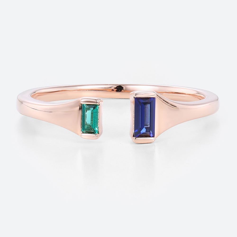 Gold Open Ring Emerald Cut Sapphire Ring Emerald Toi Et Moi Ring