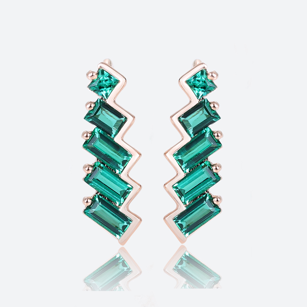 Jewelry Capsule Emerald Stud Earrings for Women​ Art Deco Inspired Climber Earrings in Rose Gold