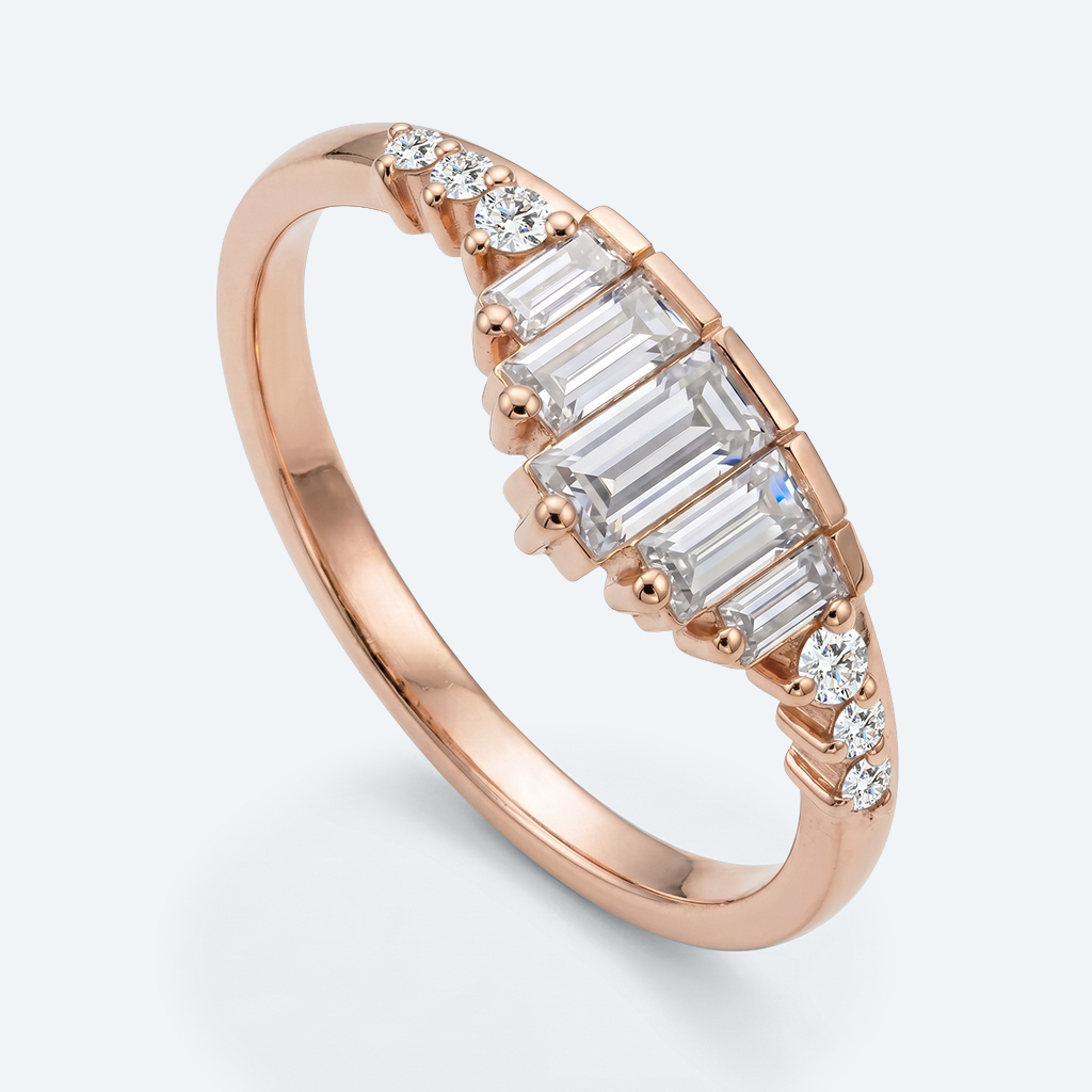 Baguette & Round Cut Lab Growan Diamond Wedding Band Art Deco Stacked Rings