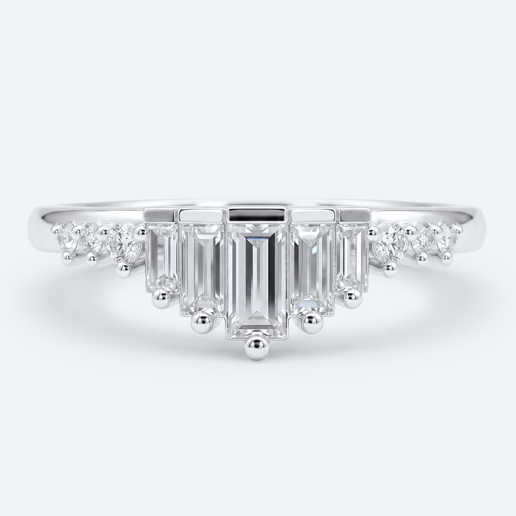 Baguette & Round Cut Lab Growan Diamond Wedding Band Art Deco Stacked Rings