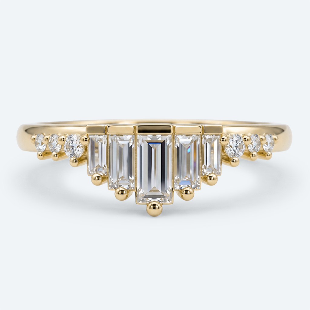 Baguette & Round Cut Lab Growan Diamond Wedding Band Art Deco Stacked Rings