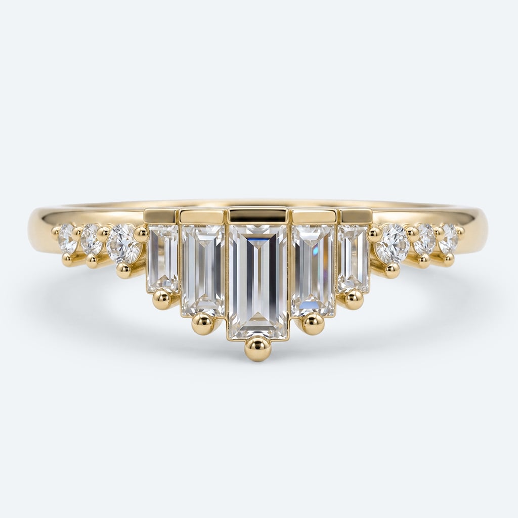 Baguette & Round Cut Lab Growan Diamond Wedding Band Art Deco Stacked Rings