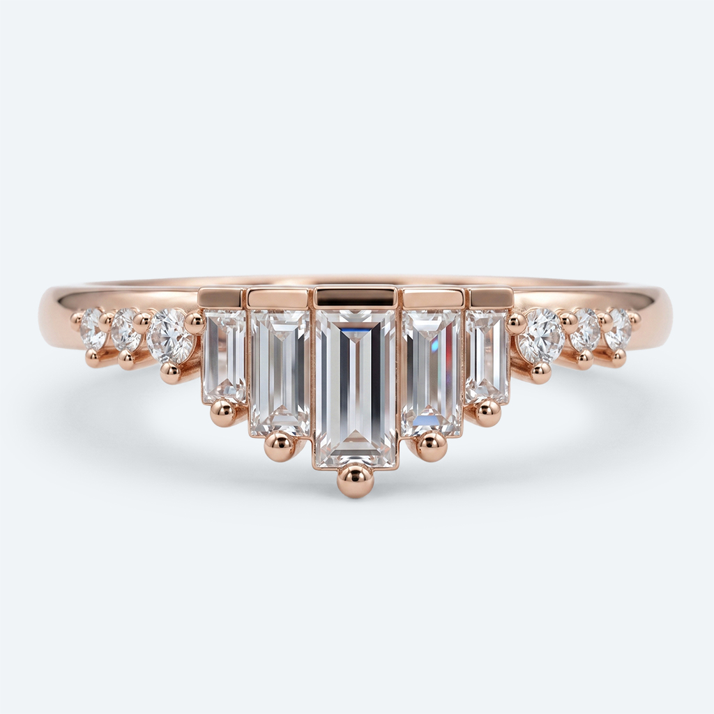 Baguette & Round Cut Lab Growan Diamond Wedding Band Art Deco Stacked Rings