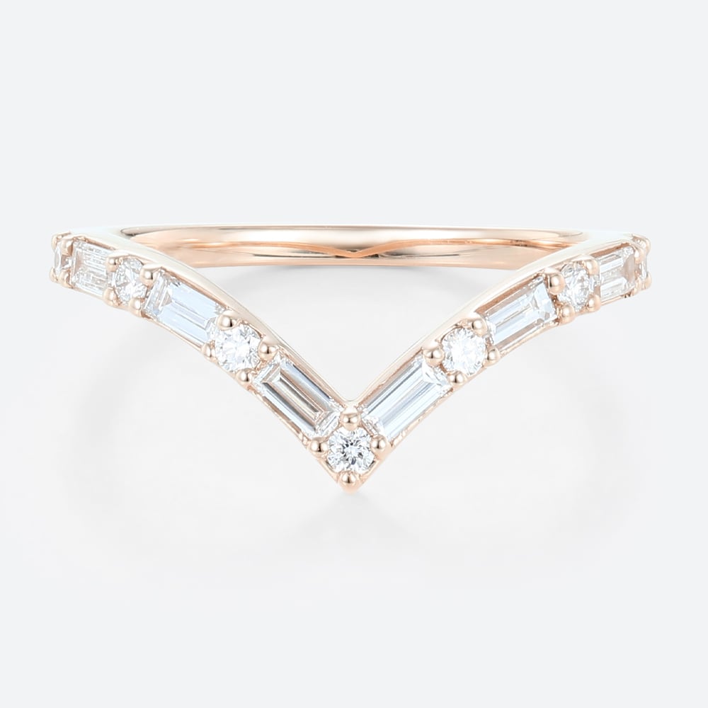 V Shaped Ring Lab Grown Diamonds Unique Curved Wedding Band
