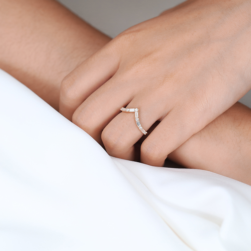 V Shaped Ring Lab Grown Diamonds Unique Curved Wedding Band