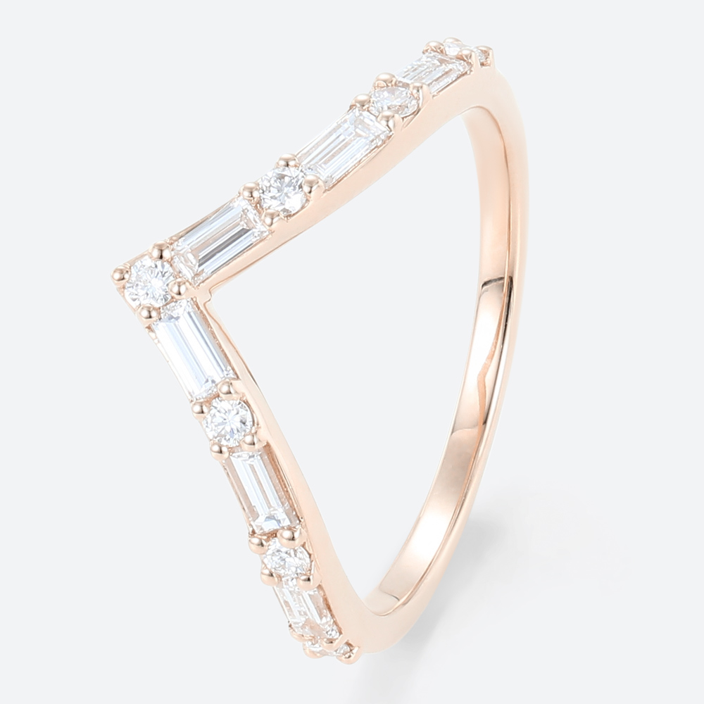 V Shaped Ring Lab Grown Diamonds Unique Curved Wedding Band