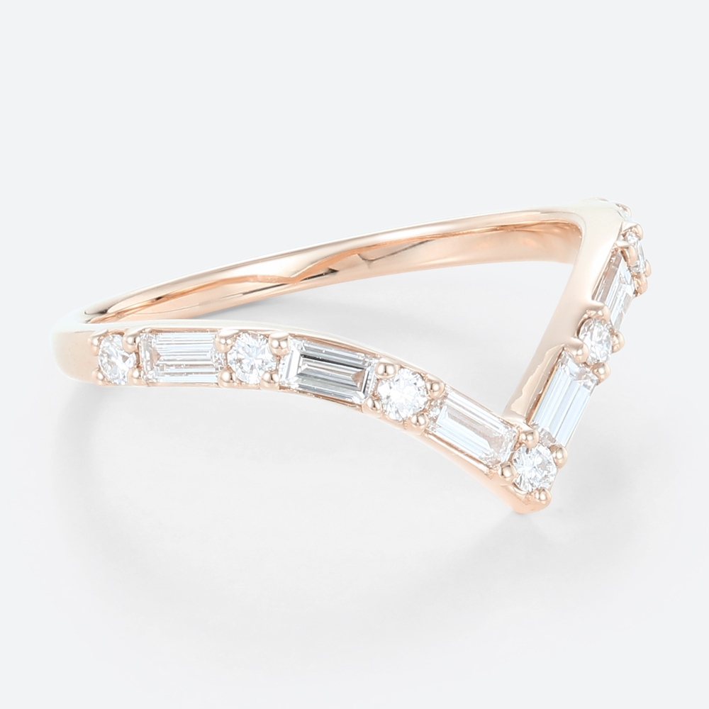 V Shaped Ring Lab Grown Diamonds Unique Curved Wedding Band
