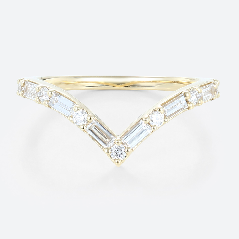 V Shaped Ring Lab Grown Diamonds Unique Curved Wedding Band