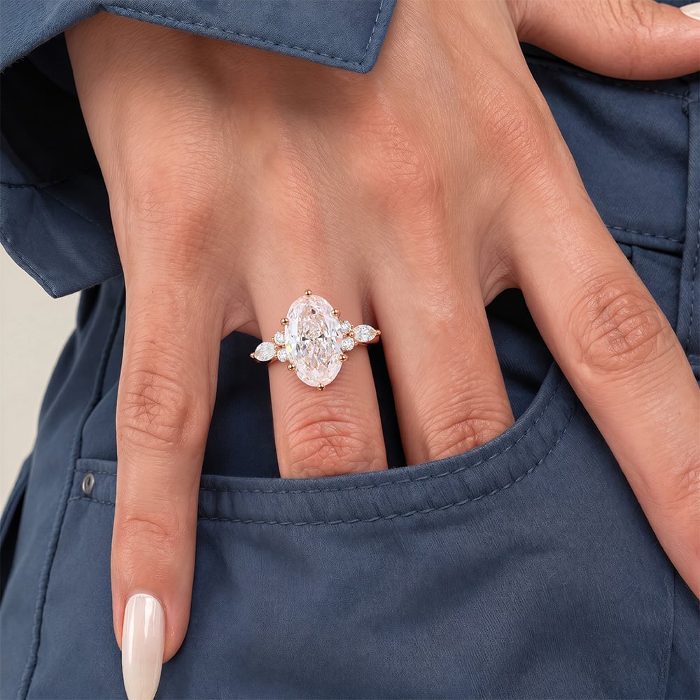 4ct Oval Lab Pink Diamond Ring European Shank Engagement Ring