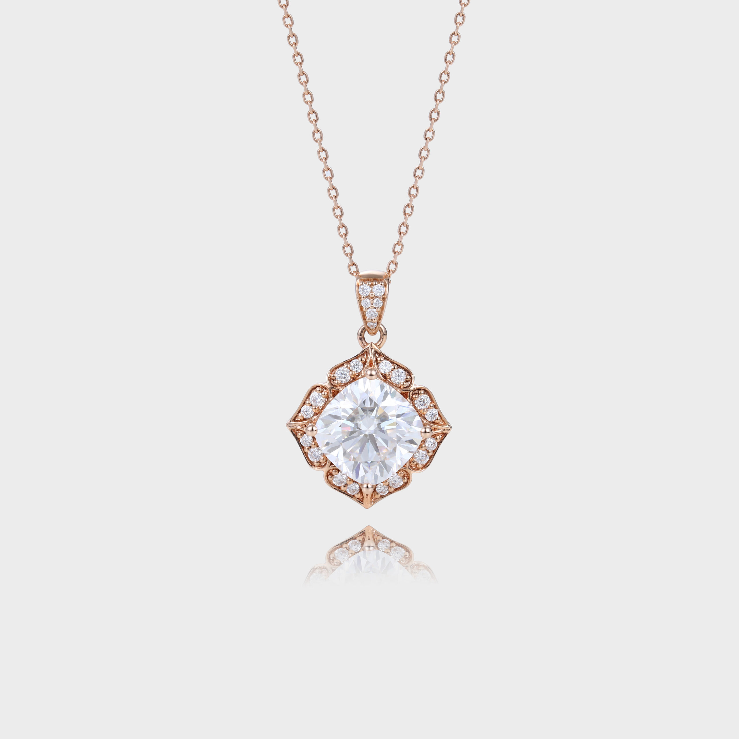 Cushion Cut Lab Diamond Necklace Tear Drops Halo Pendant Necklace (3)