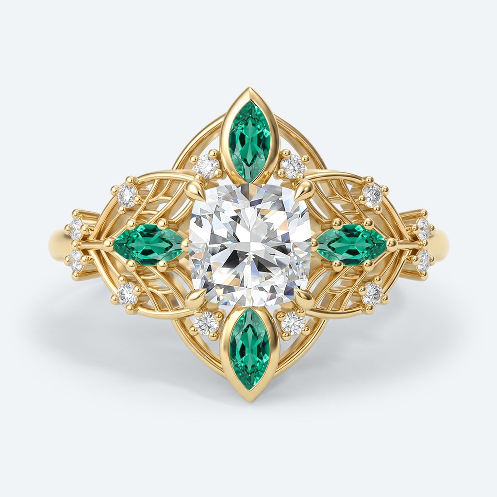 Ornate Filigree Cushion Cut Lab Diamond Ring | Vintage Art Deco