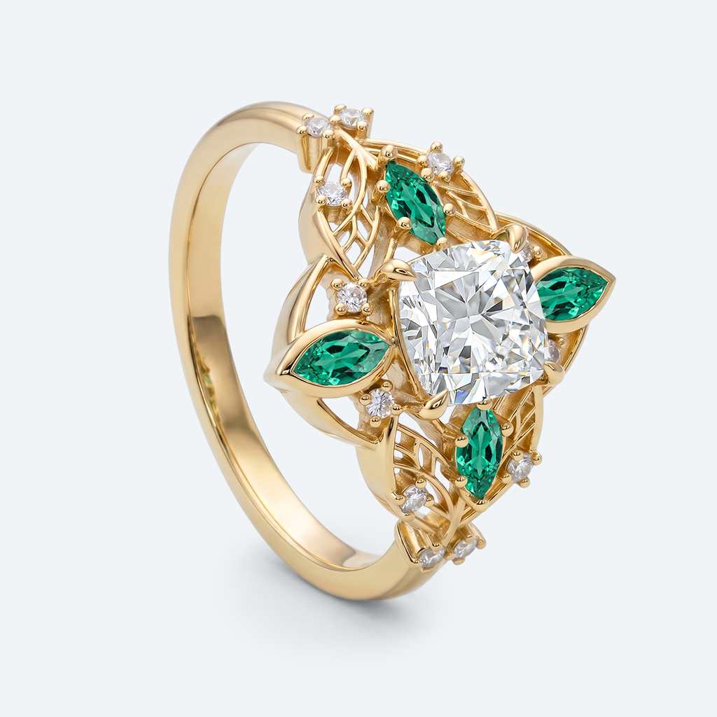 Ornate Filigree Cushion Cut Lab Diamond Ring | Vintage Art Deco