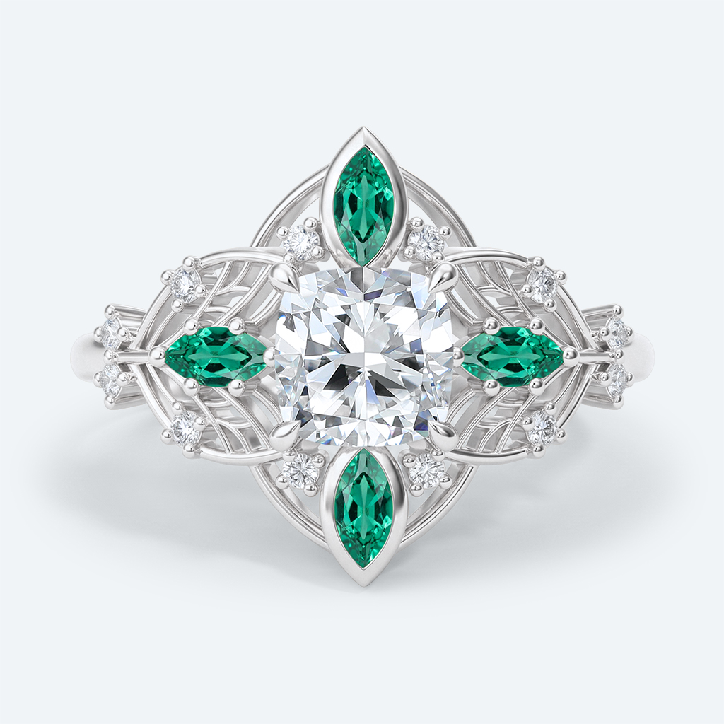 Ornate Filigree Cushion Cut Lab Diamond Ring | Vintage Art Deco