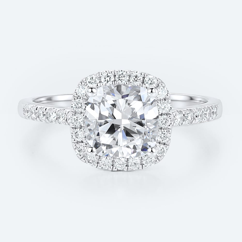 White Gold Cushion Cut Lab Grown Diamond Halo Engagement Ring