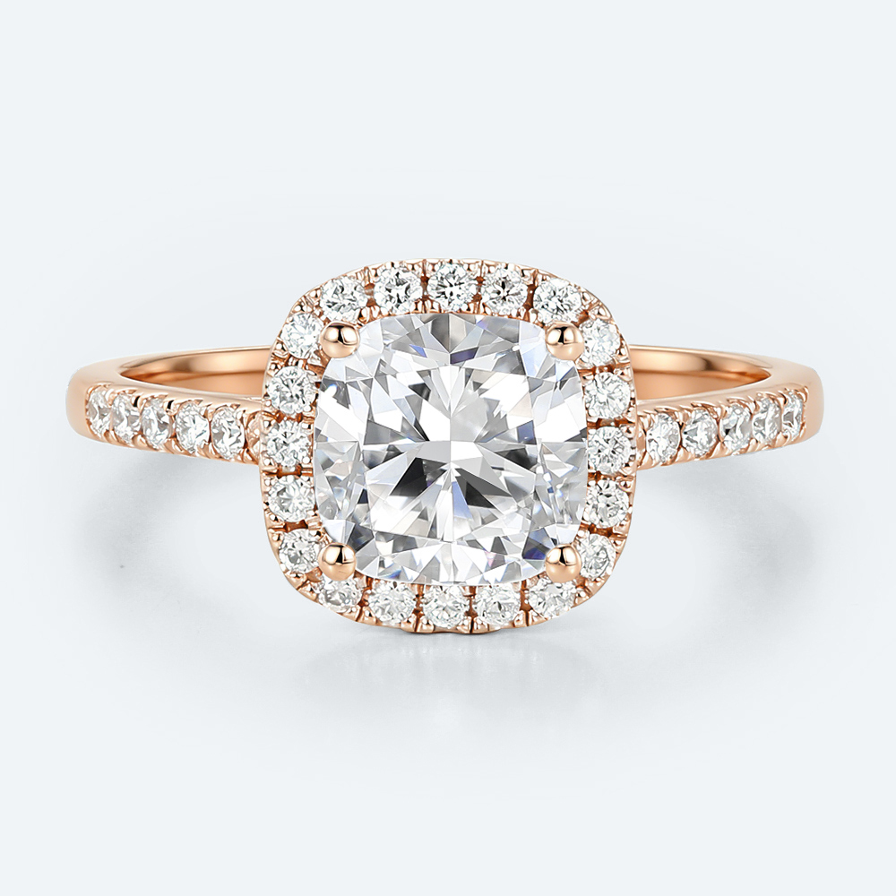 Rose Gold Cushion Cut Lab Grown Diamond Halo Engagement Ring