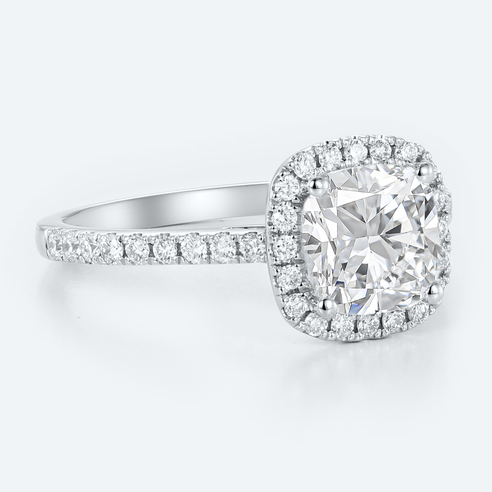 Cushion Cut Lab Grown Diamond Pave Halo 4-Prong Engagement Ring (5)
