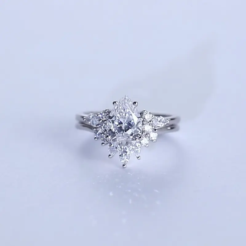 white Gold 1.5 Carat Pear Shaped Lab Diamond Engagement Ring Set