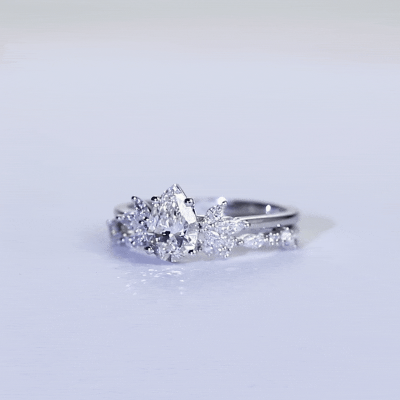 Pear Shaped Diamond Rings White Gold 1ct Lab Diamonds Ring Set