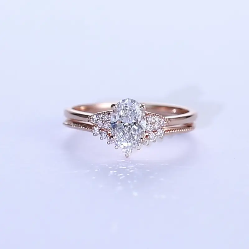 Vintage Oval Cut Lab Diamond Ring Set in 14k Rose Gold