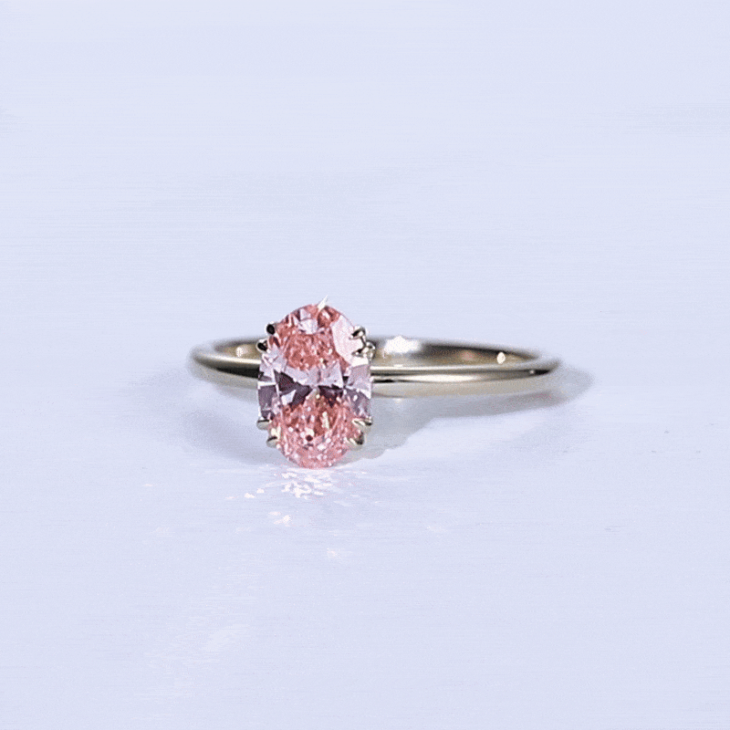 1ct Oval Cut Lab Pink Diamond Ring​ Solitaire 4 Double Claw Prong Engagement Ring in Yellow Gold