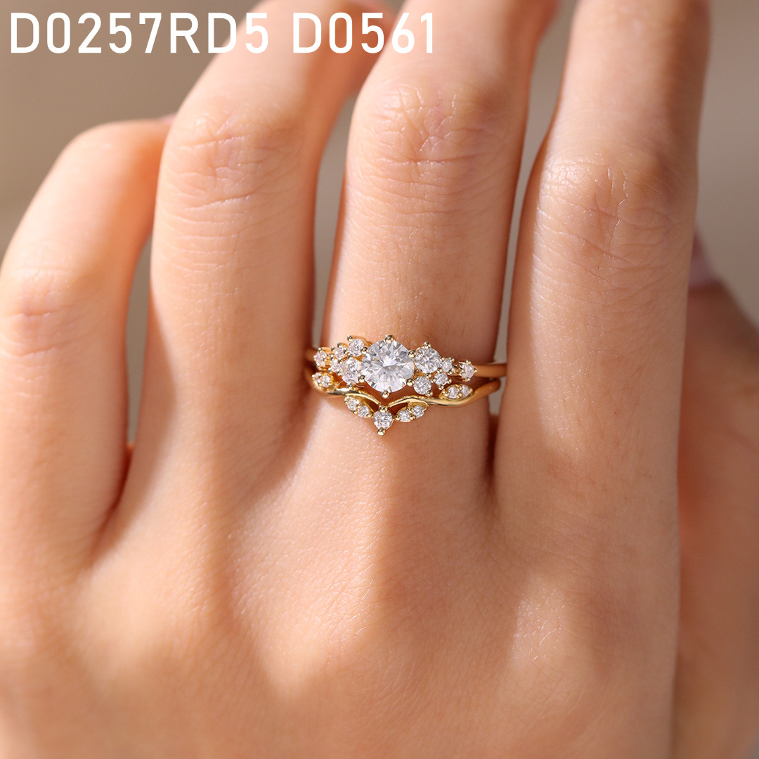 Moissanite Cluster Ring Yellow Gold Engagement Ring for Women