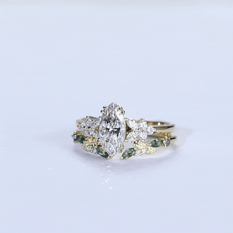 Diamond Bridal Ring Sets​ Marquise Lab Diamond Ring with Wedding Band